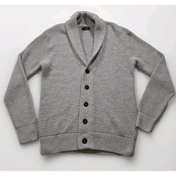 Zara Cardigan Men L Beige Marled Textured LS Shawl Collar Button Preppy Academia - Picture 10 of 14